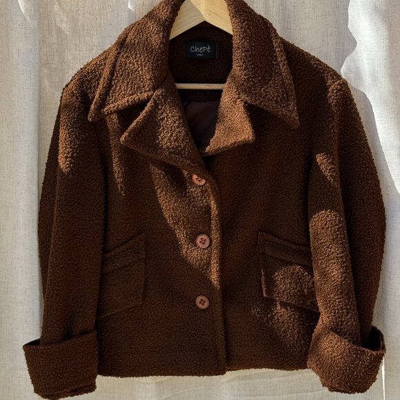 Chepè Italy Vintage-Style Brown Boucle Cropped Coat (S) - Picture 2 of 4